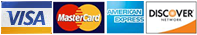 Logos for Visa, Master Card, American Express, and Discover