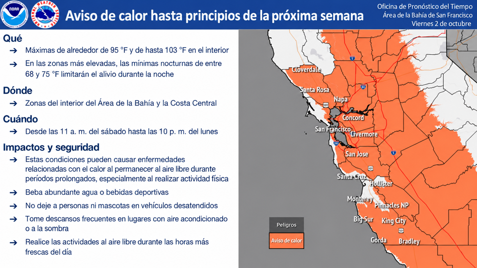 Heat advisory map for parts of northern and central California.